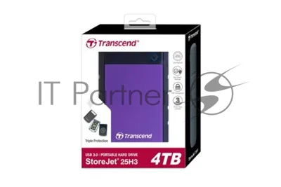 Внешний HDD 2.5" Transcend StoreJet 25H3, 4TB, USB 3.2 Gen 1 Type-A, 5400 rpm, фиолетовый