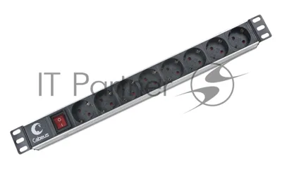 Блок евророзеток для 19" шкафов Cabeus PDU-8P горизонтальный, 8 розеток, 10 A, выключатель, гнездо под шнур, алюминиевый корпус