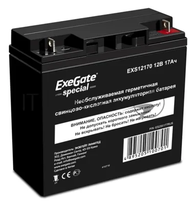 Батарея для ИБП ExeGate ES255177RUS DTM 1217/EXS12170 (12V 17Ah), клеммы под болт М5