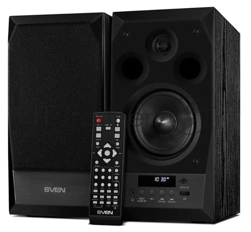 Акустическая система 2.0 SVEN MC-10, чёрный, мощность 2x25Вт (RMS), FM-тюнер, USB/microSD, дисплей, пульт ДУ, Bluetooth SVEN MC-10, чёрный, акустическая система 2.0, мощность 2x25Вт (RMS), FM-тюнер, USB/microSD, дисплей, пульт ДУ, Bluetooth