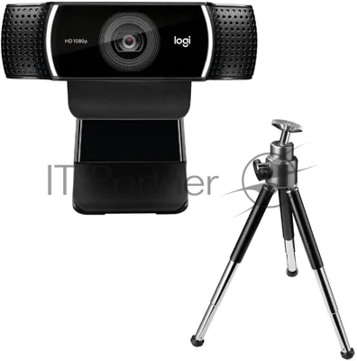 Веб-камера Logitech C922 Pro Stream 1920x1080, 30 кадр/с, USB Type-A, микрофон (2 шт, шумоподавление), автоматическая фокусировка, автоосвещение, универсальное крепление