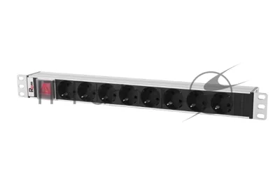 Блок розеток Rem-10 без шнура с выкл., 8 Sсhuko, вход IEC 60320 C14, 10A, алюм., 19"