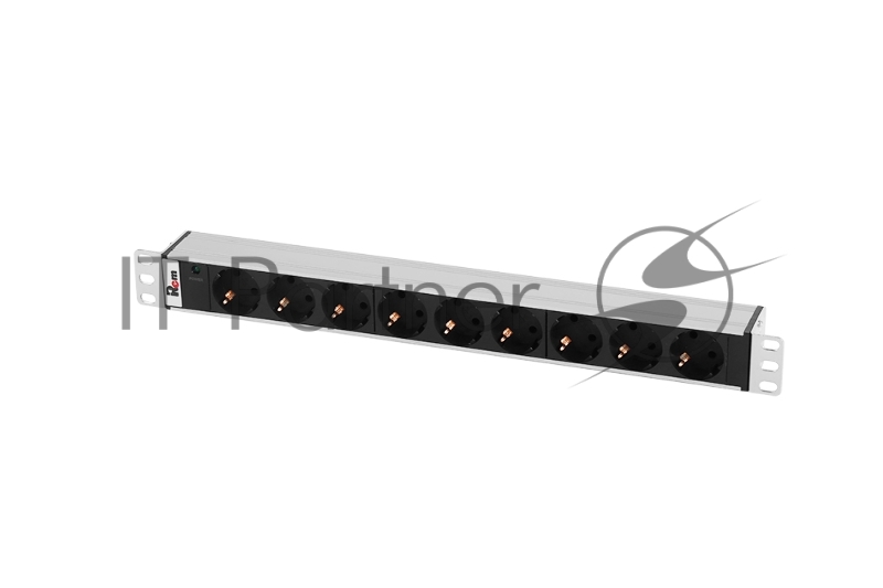 Блок розеток Rem-10 без шнура с инд., 9 Sсhuko, вход IEC 60320 C14, 10A, алюм., 19"