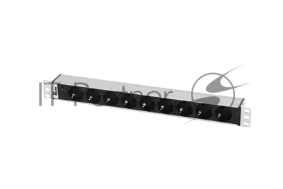 Блок розеток Rem-10 без шнура с инд., 9 Sсhuko, вход IEC 60320 C14, 10A, алюм., 19"
