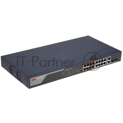 Коммутатор Hikvision DS-3E0318P-E(B), 16×1 Гбит/с PoE + 2×1 Гбит/с, неуправляемый
