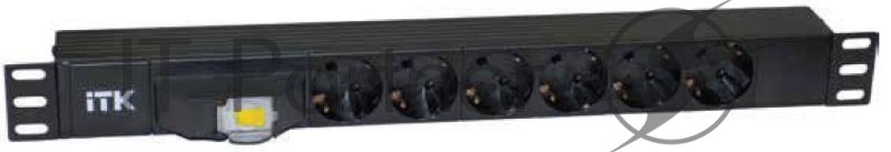 Блок розеток ITK PDU 7 розеток DIN49440 (нем. cтанд.) с LED выключателем, 1U, шнур 2м вилка DIN49441 (нем. станд.), профиль из ПВХ, черный