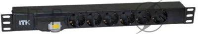 Блок розеток ITK PDU 7 розеток DIN49440 (нем. cтанд.) с LED выключателем, 1U, шнур 2м вилка DIN49441 (нем. станд.), профиль из ПВХ, черный