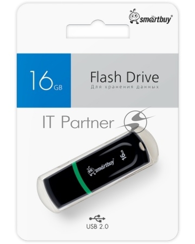 Флешка USB Smartbuy Paean Black (SB16GBPN-K), 16Gb, USB 2.0, R/W 15/5, черный/зеленый