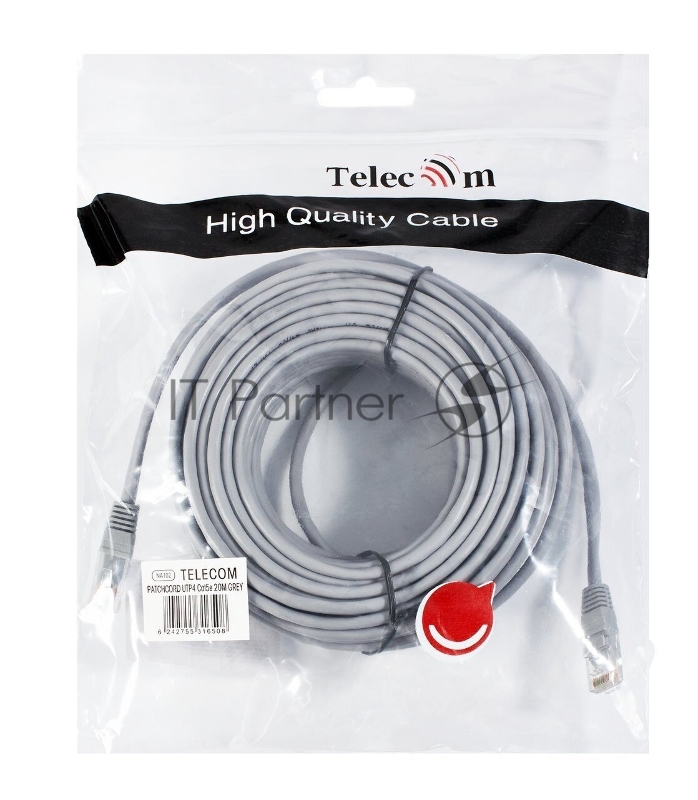 Патч-корд 20м "Telecom" UTP кат.5е RJ45, литой, серый, NA102--20M