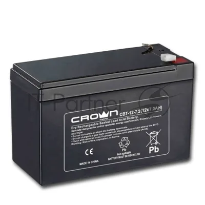 Батарея для ИБП CROWN CBT-12-7.2 (напряжение 12В, емкость 7.2 А/Ч, разм 151х65х100 мм, вес 2,1 кг, тип клеммы - F2, 5 лет)