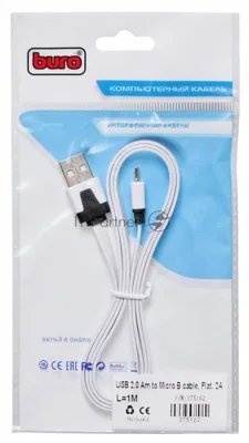 Кабель USB2.0 Buro USB A (m)/microUSB (m) 1м (BHP MICROUSB 1M FLAT), белый