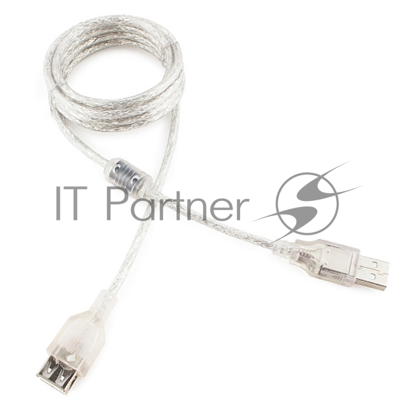 Кабель-удлинитель USB2.0 Pro Cablexpert CCF-USB2-AMAF-TR-6, AM/AF, 1,8м, экран, 2феррит.кольца, прозрачный, пакет