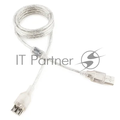 Кабель-удлинитель USB2.0 Pro Cablexpert CCF-USB2-AMAF-TR-6, AM/AF, 1,8м, экран, 2феррит.кольца, прозрачный, пакет