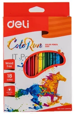 Карандаши цветные Deli ColoRun EC00110 трехгранные пластик 18 цветов, коробка с европодвесом