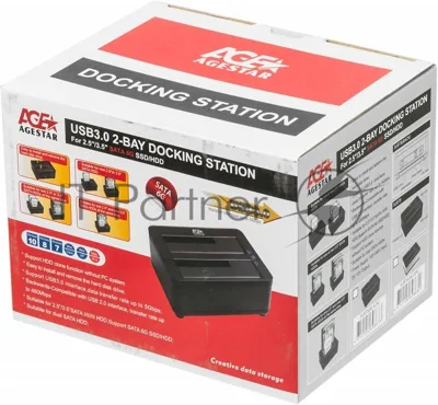 Докстанция 2x2,5"/3,5" SATAIII AgeStar 3UBT8 (SILVER) USB 3.0, пластик, серебристый