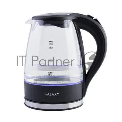 Чайник электрический Galaxy Line GL 0552, черный, стекло, 2200 Вт, 1,7 л, LED-подсветка, шкала уровня воды, корпус из термостойкого стекла