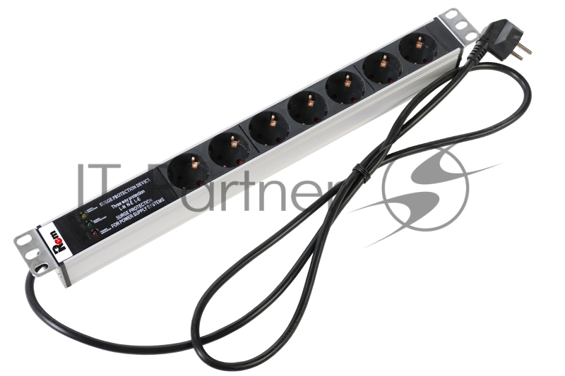 Блок розеток Rem-16 с фил. и инд., 7 Shuko, 16A, алюм., 19", шнур 3 м. (R-16-7S-FI-440-3)