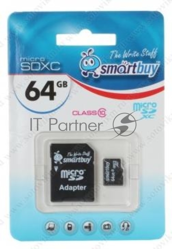 Флеш карта Smartbuy MicroSDHC 64Gb Class10 + адаптер(Флеш карта Smartbuy microSDHC 64Gb Class 10 SB64GbSDCL10-01 + adapter; SB64GbSDCL10-01; черный)