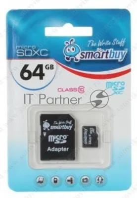 Флеш карта Smartbuy MicroSDHC 64Gb Class10 + адаптер(Флеш карта Smartbuy microSDHC 64Gb Class 10 SB64GbSDCL10-01 + adapter; SB64GbSDCL10-01; черный)