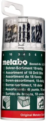 Набор 18 сверел Metabo 627190000 (камень,мет,дер 3-10 мм) пласт.кор