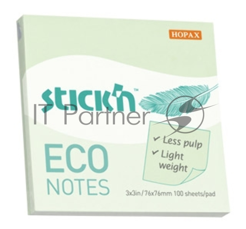 Блок самоклеящийся бумажный Stick`n ECO 21748 76x76 мм, 100 листов, 60 г/м2, пастель, зеленый