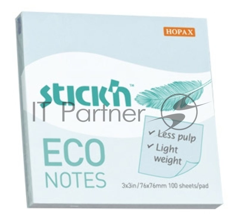 Блок самоклеящийся бумажный Stick`n ECO 21747 76x76 мм, 100 листов, 60 г/м2, пастель, голубой