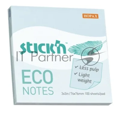 Блок самоклеящийся бумажный Stick`n ECO 21747 76x76 мм, 100 листов, 60 г/м2, пастель, голубой