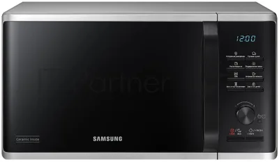 Микроволновая печь Samsung MG23K3515AS/BW серебристый/черный, 23 л, 800 Вт, переключатели - кнопки, поворотный механизм