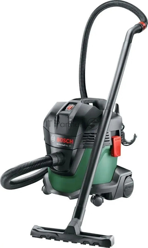 Строительный пылесос Bosch UniversalVac15 зеленый, 1000 Вт, уборка сухая/влажная, пылесборник контейнер, 15 л