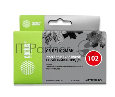 Картридж струйный Cactus CS-PFI102MBK черный матовый (130мл) для Canon iPF500/iPF600/iPF700/MFP M40/iPF765/LP17/LP24