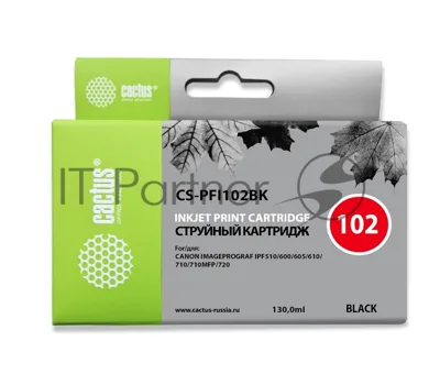 Картридж струйный Cactus CS-PFI102BK черный (130мл) для Canon iPF500/iPF600/iPF700/MFP M40/iPF765/LP17/LP24