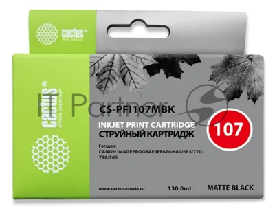 Картридж струйный Cactus CS-PFI107MBK черный матовый (130 мл) для Canon IP iPF670/iPF680/iPF685/iPF770/iPF780/iPF785