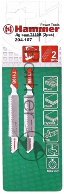 Пилка для лобзика Haммerflex 204-107 JG WD-PL T119B (2pcs) мягк.др\пл, 67мм, шаг 1.9-2.3, HCS, 2шт