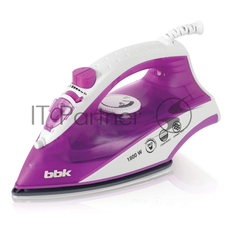 Утюг BBK ISE-1802 фиолетовый/белый, 1800 Вт, 20 г/мин, 60 г/мин, 180 мл
