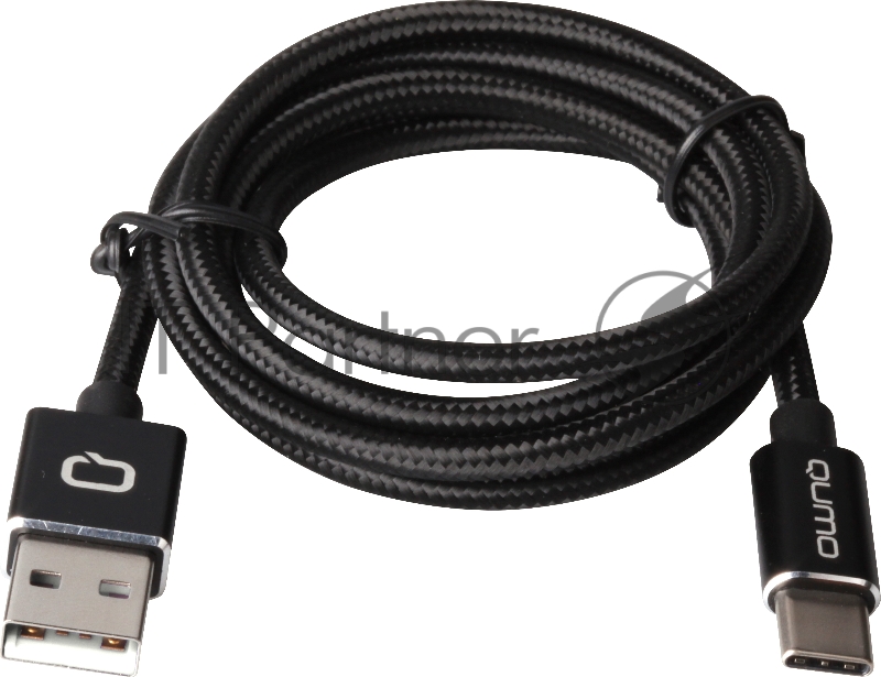 Кабель Qumo Type-С кабель, 1м, USB 2.0, 5В, 2А, 10Вт, PVC оплетка, PVC molded коннектор, черный