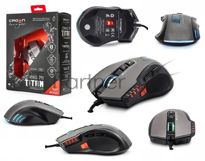 Мышь проводная Crown Gaming CMXG-711 черный, 4000 dpi, USB, кнопки - 8