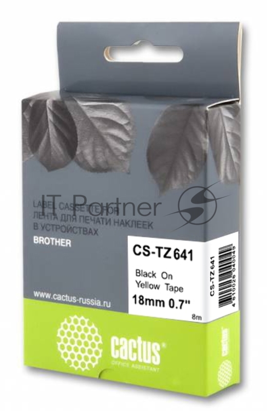Картридж ленточный Cactus CS-TZ641 черный шрифт, желтый фон (18 мм, 8 м) для Brother 1010/1280/1280VP/2700VP
