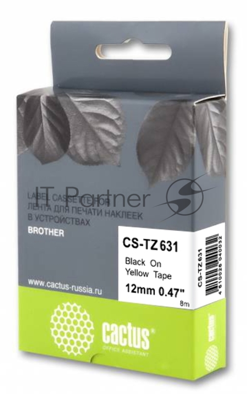 Картридж ленточный Cactus CS-TZ631 черный шрифт, желтый фон (12 мм, 8 м) для Brother 1010/1260VP/1830VP/9700PC