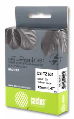 Картридж ленточный Cactus CS-TZ631 черный шрифт, желтый фон (12 мм, 8 м) для Brother 1010/1260VP/1830VP/9700PC