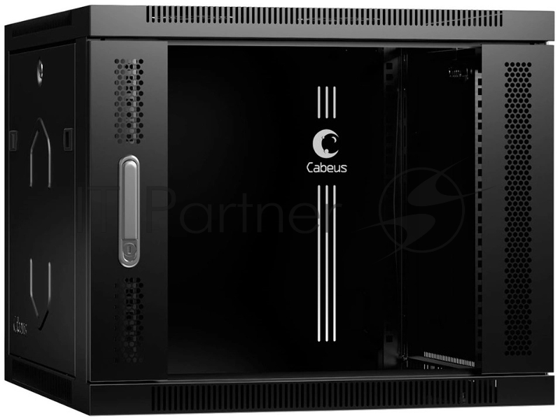 Шкаф телекоммуникационный настенный Cabeus SH-05F-9U60/35-BK 19" 9U 600x350x501 мм (ШхГхВ) дверь стекло, черный (RAL 9004)