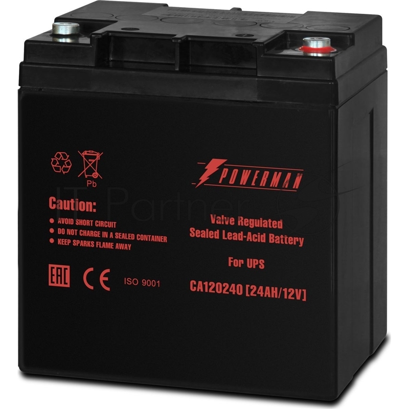 Батарея для ИБП Powerman Battery CA12240, напряжение 12В, емкость 24Ач, макс. ток разряда 360А, макс. ток заряда 7.2А, свинцово-кислотная типа AGM, тип клемм M1, Д/Ш/В 166/126/174, 8.4 кг. Battery POWERMAN Battery CA12240, voltage 12V, capacity 24Ah, max. discharge current 360A, max. charge current 7.2A, lead-acid type AGM, type of terminals M1,166мм x 126мм x 174мм, 8.4 kg.