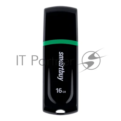 Флешка USB Smartbuy Paean черный (SB16 GbPN-K), 16Gb, USB 2.0, R/W 20/10, черный/зеленый
