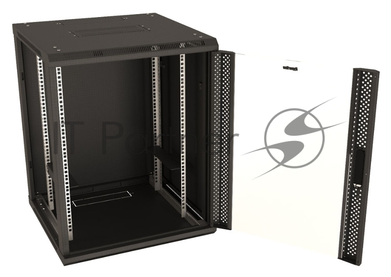 Шкаф настенный Hyperline TWB-0645-GP-RAL9004 19-дюймовый (19"), 6U, 367 x 600 х 450 мм, стеклянная дверь с перфорацией по бокам, ручка с замком, черный (RAL 9004) (разобранный)