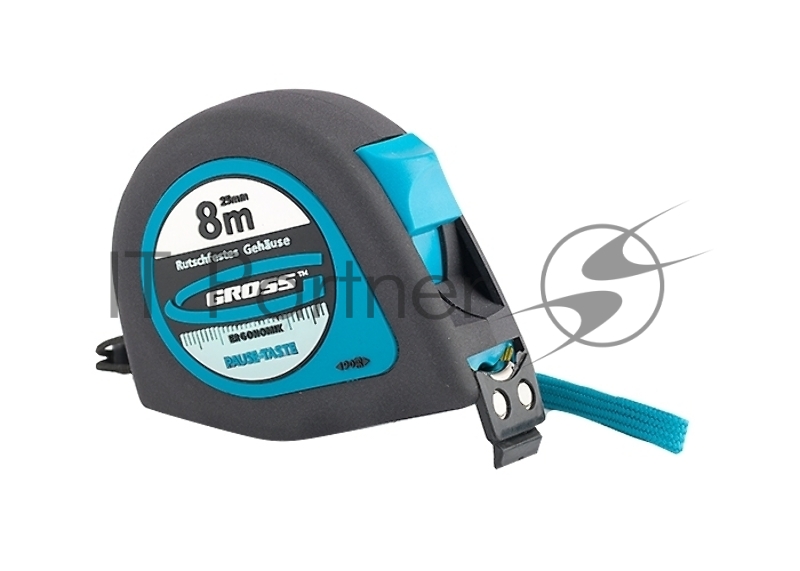 Рулетка Gross 31104 ''ergonomisch'' 8 м x 25 мм магнитный обрезиненный зацеп
