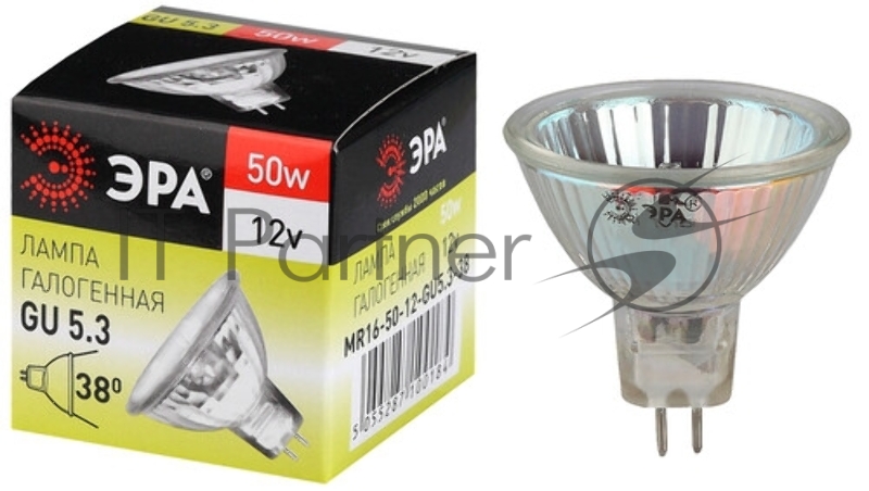 Лампа галогенная ЭРА GU5.3-MR16-50W-12V-Cl(10/200/6000)