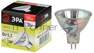 Лампа галогенная ЭРА GU5.3-MR16-50W-12V-Cl(10/200/6000)