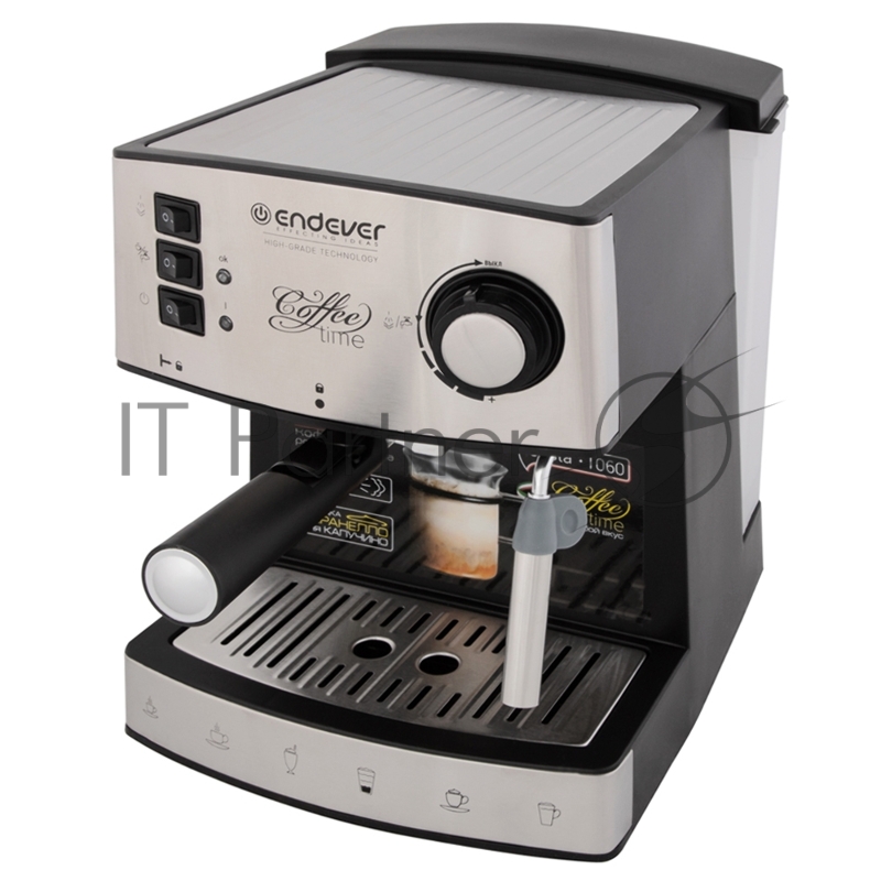 Кофеварка рожковая Endever Costa-1060 черный/стальной, исп. кофе - молотый, 1.6 л, 1000 Вт, 20 бар
