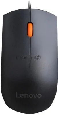 Мышь проводная Lenovo 300 черный, 1600 dpi, USB, кнопки - 3