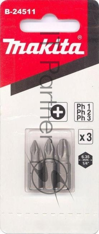 Набор бит MAKITA B-24511Рh1,Ph2,Ph3, 25мм, 3шт.