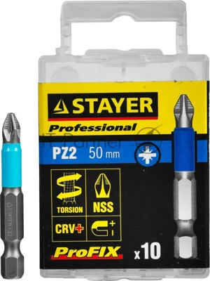 Бита STAYER PROFESSIONAL 26223-2-50-10_z01 ProFix E 1/4'' № 2 L=50мм 10шт